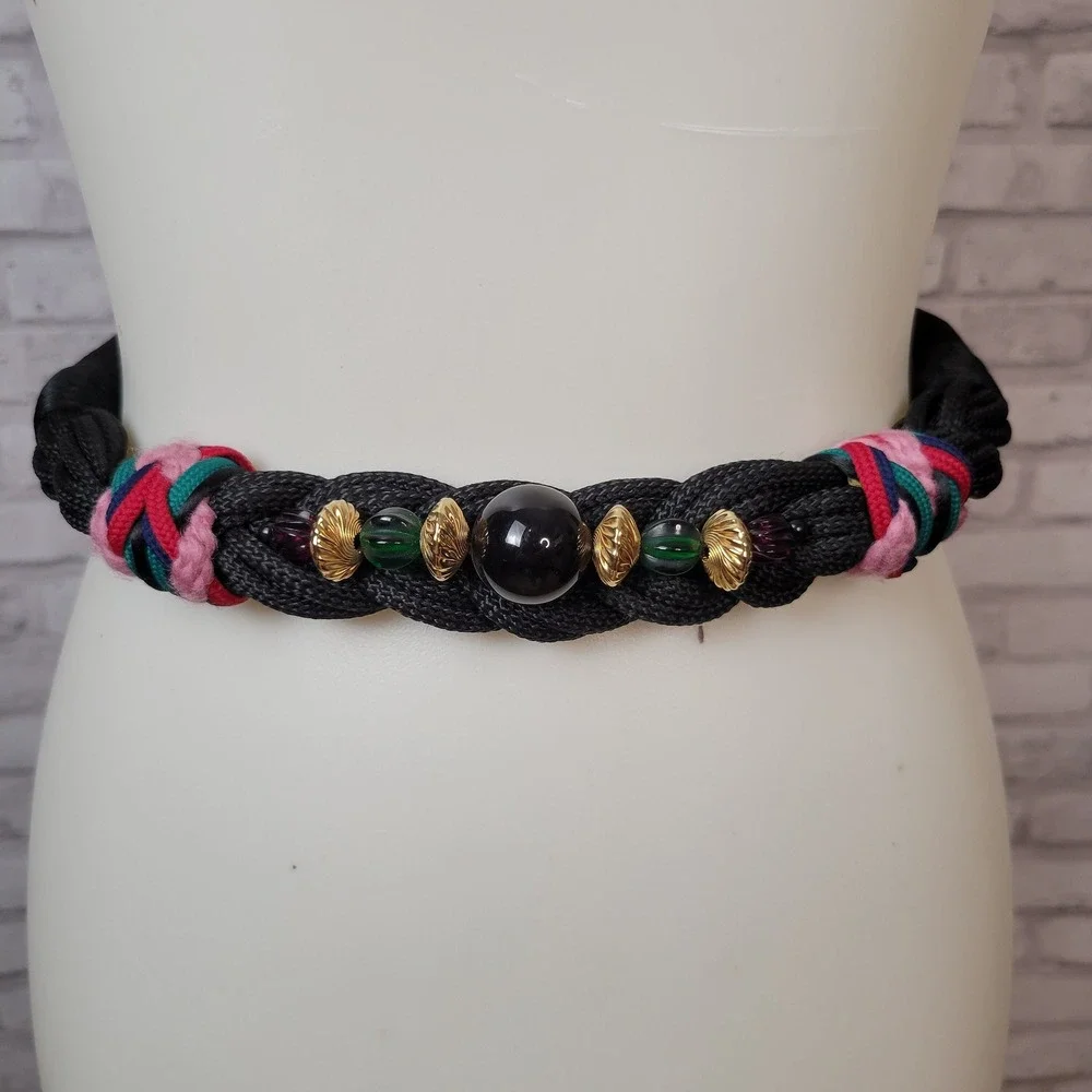 Vintage 80s Beaded Braided Belt Back Fasten Fits 27-36‎ inch Waist Boho Glam